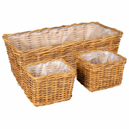 vidaXL Planter Basket with Storage 3 pcs Natural Brown Kubu Rattan