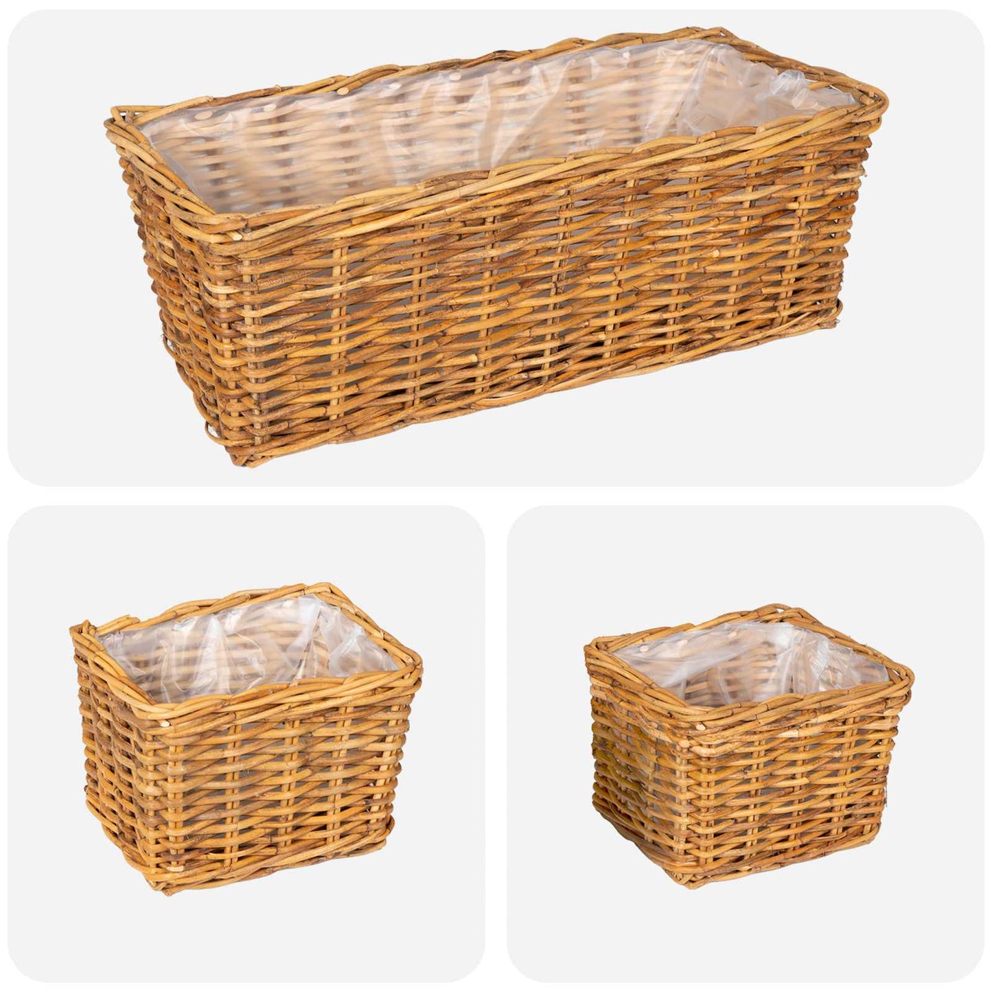 vidaXL Planter Basket with Storage 3 pcs Natural Brown Kubu Rattan