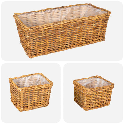 vidaXL Planter Basket with Storage 3 pcs Natural Brown Kubu Rattan