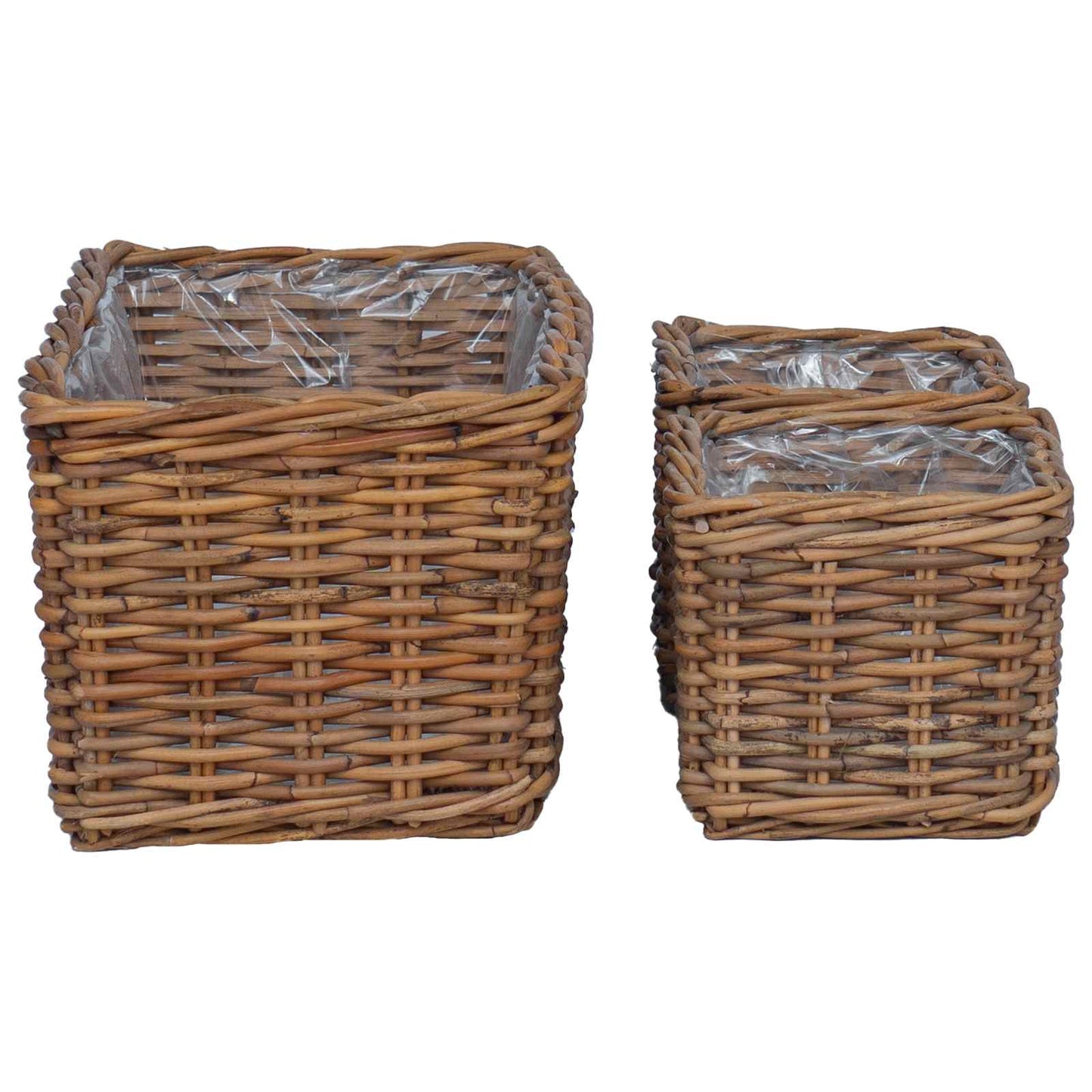 vidaXL Planter Basket with Storage 3 pcs Natural Brown Kubu Rattan