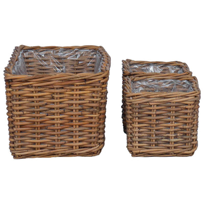 vidaXL Planter Basket with Storage 3 pcs Natural Brown Kubu Rattan