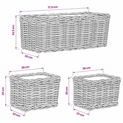 vidaXL Planter Basket with Storage 3 pcs Natural Brown Kubu Rattan