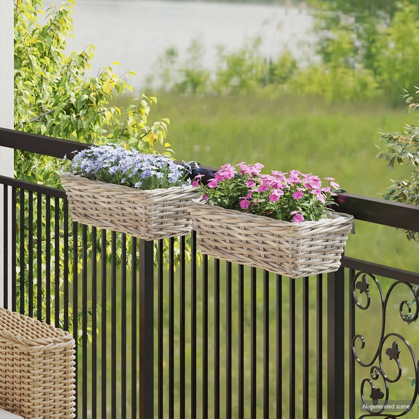 vidaXL Hanging Planter Basket 2 pcs Natural Grey 48 x 22 x 15 cm
