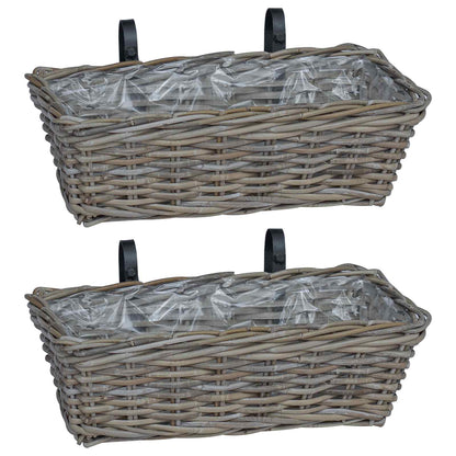 vidaXL Hanging Planter Basket 2 pcs Natural Grey 48 x 22 x 15 cm