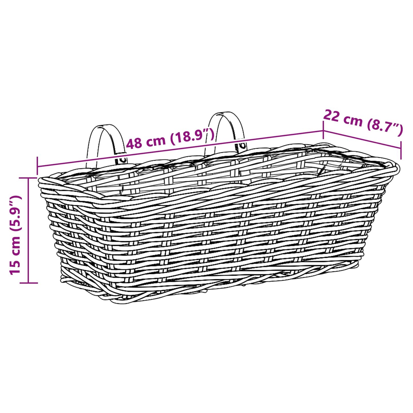 vidaXL Hanging Planter Basket 2 pcs Brown 48 x 22 x 15 cm Lacak Rattan
