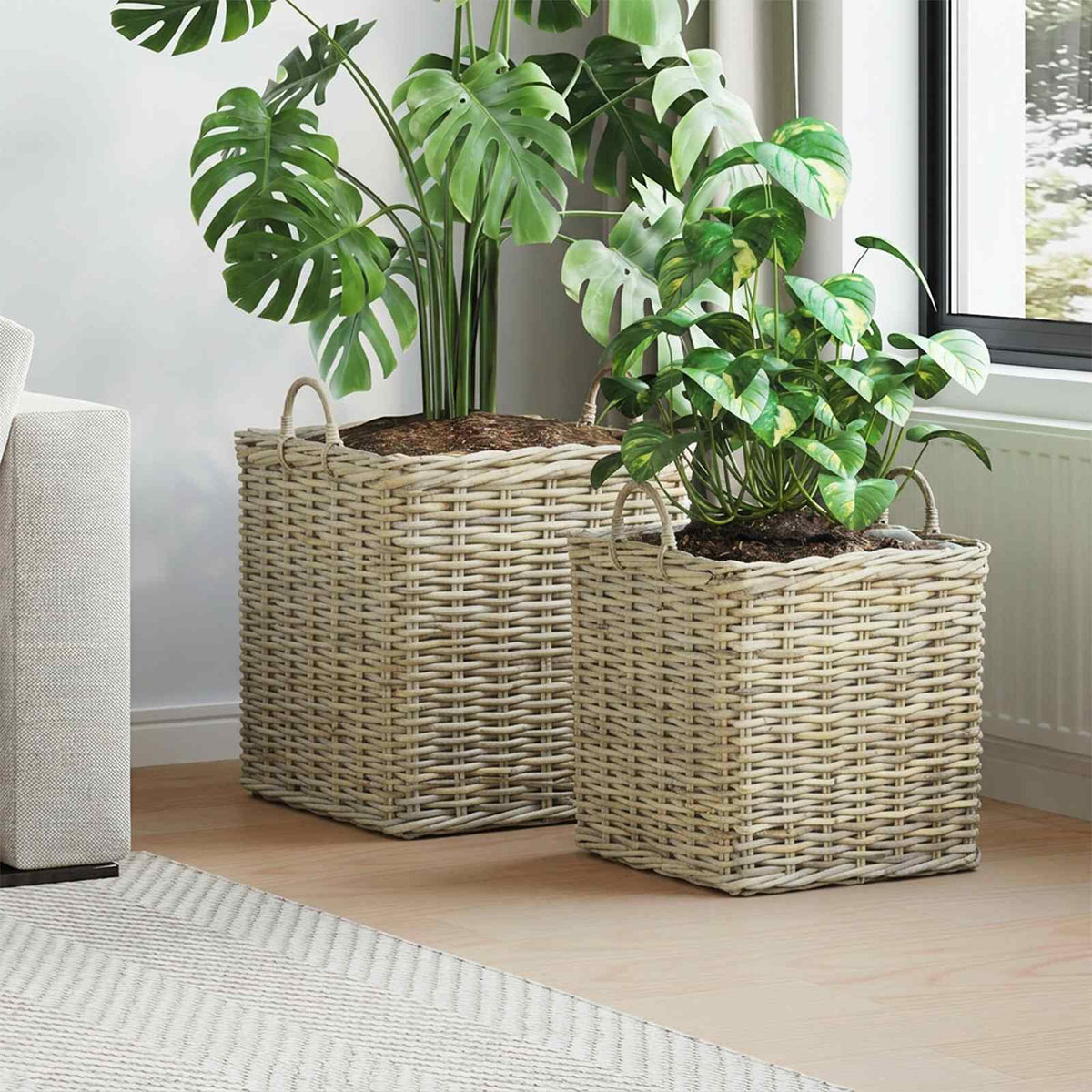 vidaXL Planter Basket GENDT 2 pcs Natural Grey Kubu Rattan
