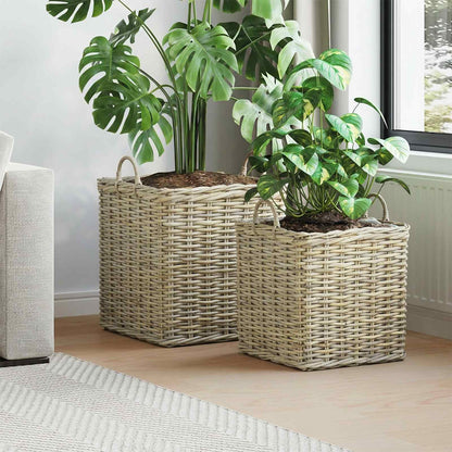 vidaXL Planter Basket GENDT 2 pcs Natural Grey Kubu Rattan