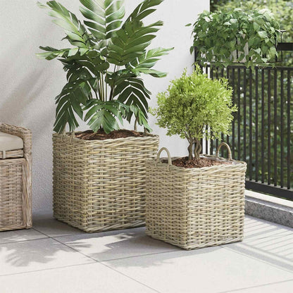 vidaXL Planter Basket GENDT 2 pcs Natural Grey Kubu Rattan
