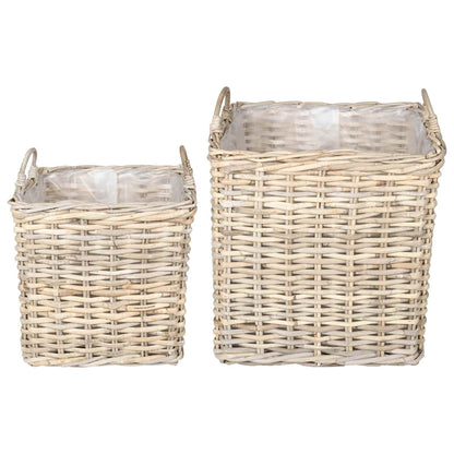 vidaXL Planter Basket GENDT 2 pcs Natural Grey Kubu Rattan