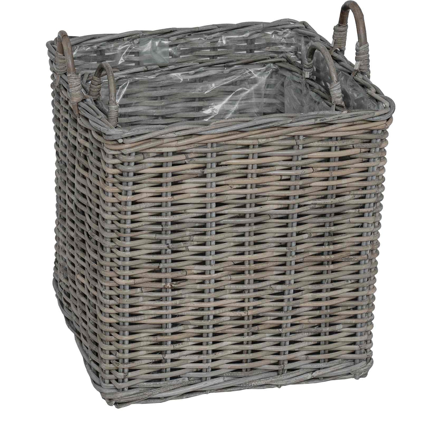vidaXL Planter Basket with Storage 2 pcs Grey Lacak Rattan
