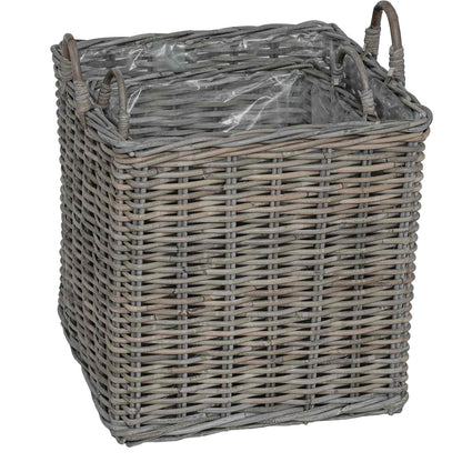vidaXL Planter Basket with Storage 2 pcs Grey Lacak Rattan