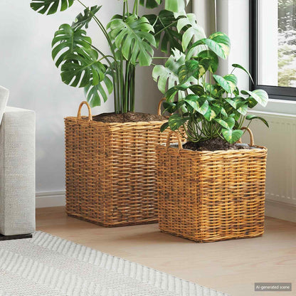 vidaXL Planter Basket GENDT 2 pcs Natural Brown Kubu Rattan