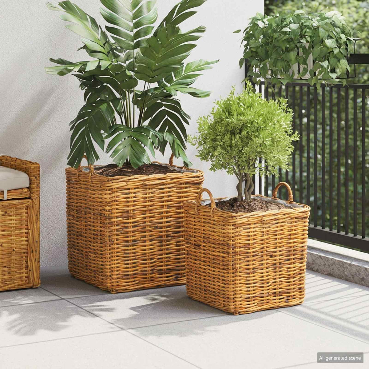 vidaXL Planter Basket GENDT 2 pcs Natural Brown Kubu Rattan