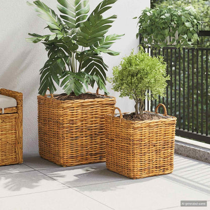 vidaXL Planter Basket GENDT 2 pcs Natural Brown Kubu Rattan