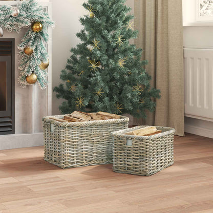 vidaXL Firewood Basket GENDT 2 pcs Natural Grey Kubu Rattan