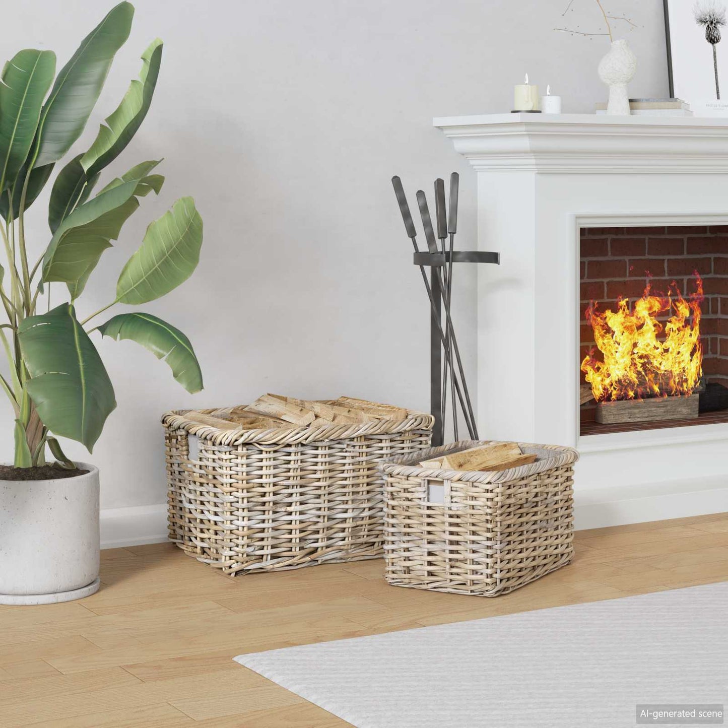 vidaXL Firewood Basket 2 pcs Natural Grey Kubu Rattan