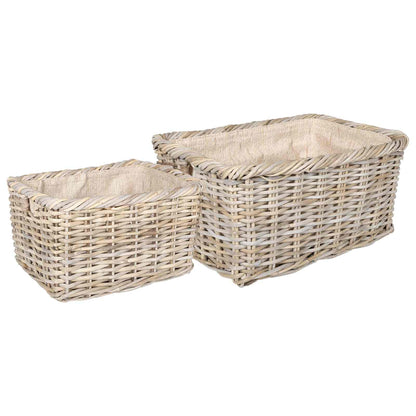 vidaXL Firewood Basket 2 pcs Natural Grey Kubu Rattan