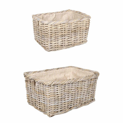 vidaXL Firewood Basket 2 pcs Natural Grey Kubu Rattan