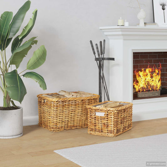 vidaXL Firewood Basket 2 pcs Natural Brown Kubu Rattan