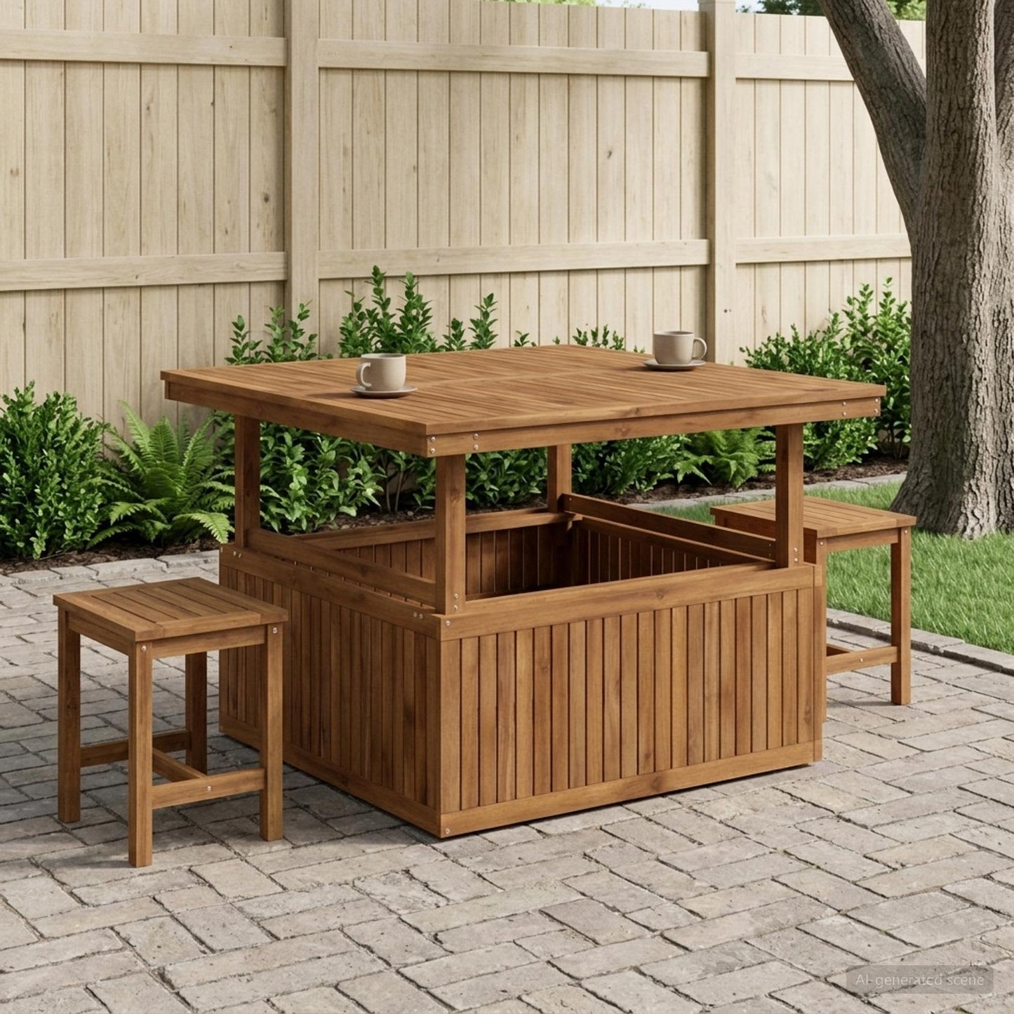 vidaXL Garden Coffee Table Solid Acacia Wood Height Adjustable Natural