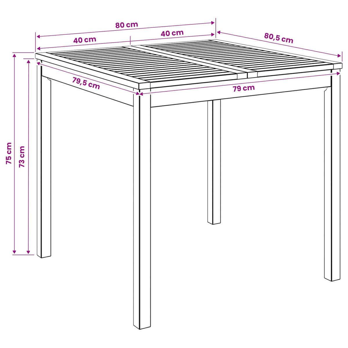 vidaXL Garden Dinner Table Natural 80 x 80.5 x 75 cm Solid Acacia Wood