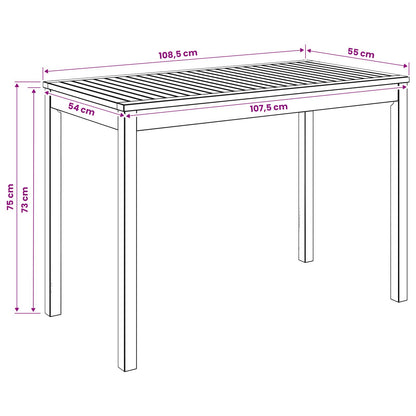 vidaXL Garden Dinner Table Natural 108.5 x 55 x 75 cm