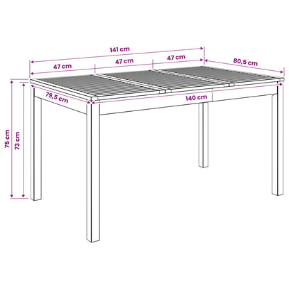 vidaXL Garden Dinner Table Natural 141 x 80.5 x 75 cm