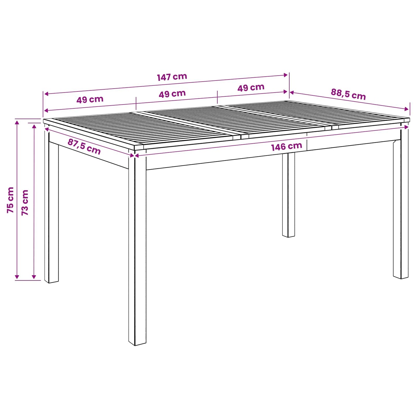 vidaXL Garden Dinner Table Natural 147 x 88.5 x 75 cm