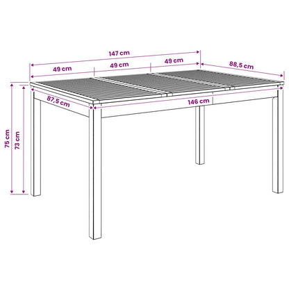 vidaXL Garden Dinner Table Natural 147 x 88.5 x 75 cm
