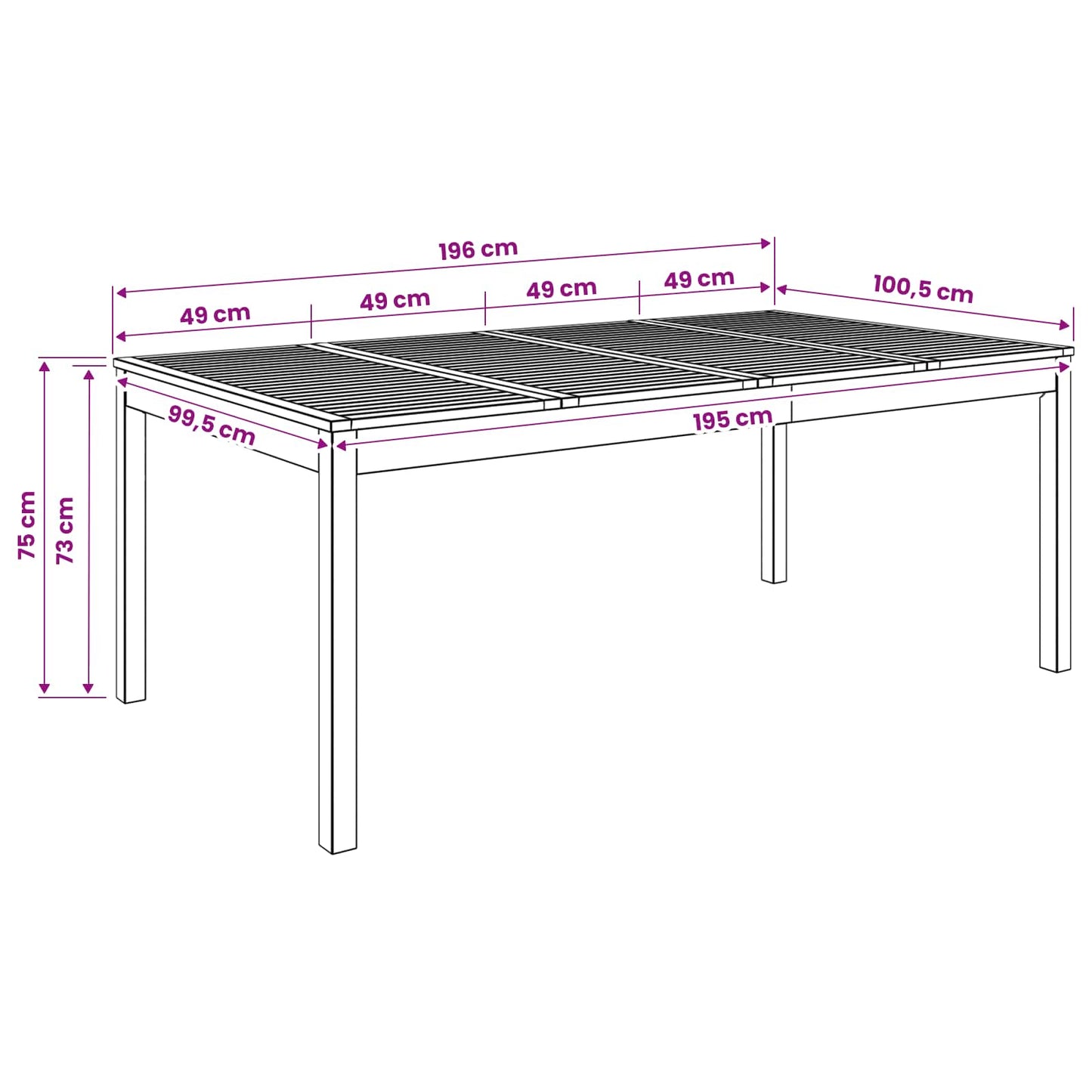 vidaXL Garden Dinner Table Natural 196 x 100.5 x 75 cm