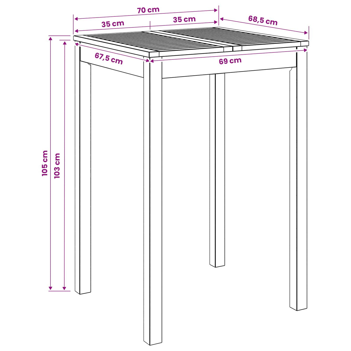 vidaXL Garden Bar Table Natural 70 x 68.5 x 105 cm Solid Acacia Wood