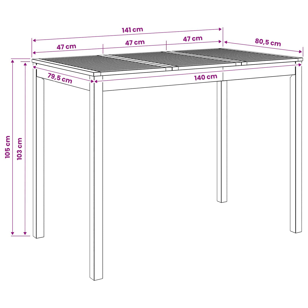 vidaXL Garden Bar Table Natural 141 x 80.5 x 105 cm Solid Acacia Wood