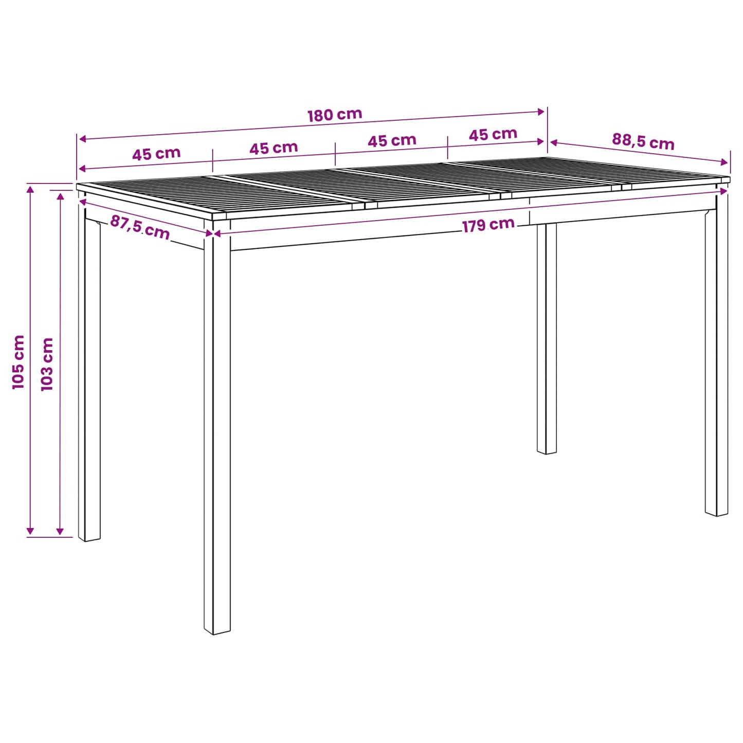 vidaXL Garden Bar Table Natural 180 x 88.5 x 105 cm Solid Acacia Wood