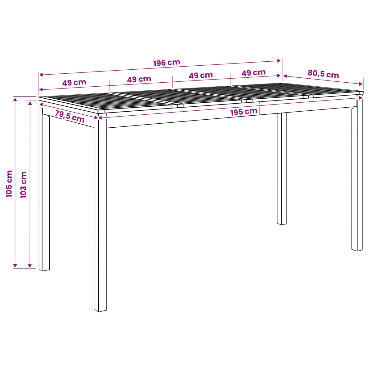 vidaXL Garden Bar Table Natural 196 x 80.5 x 105 cm Solid Acacia Wood
