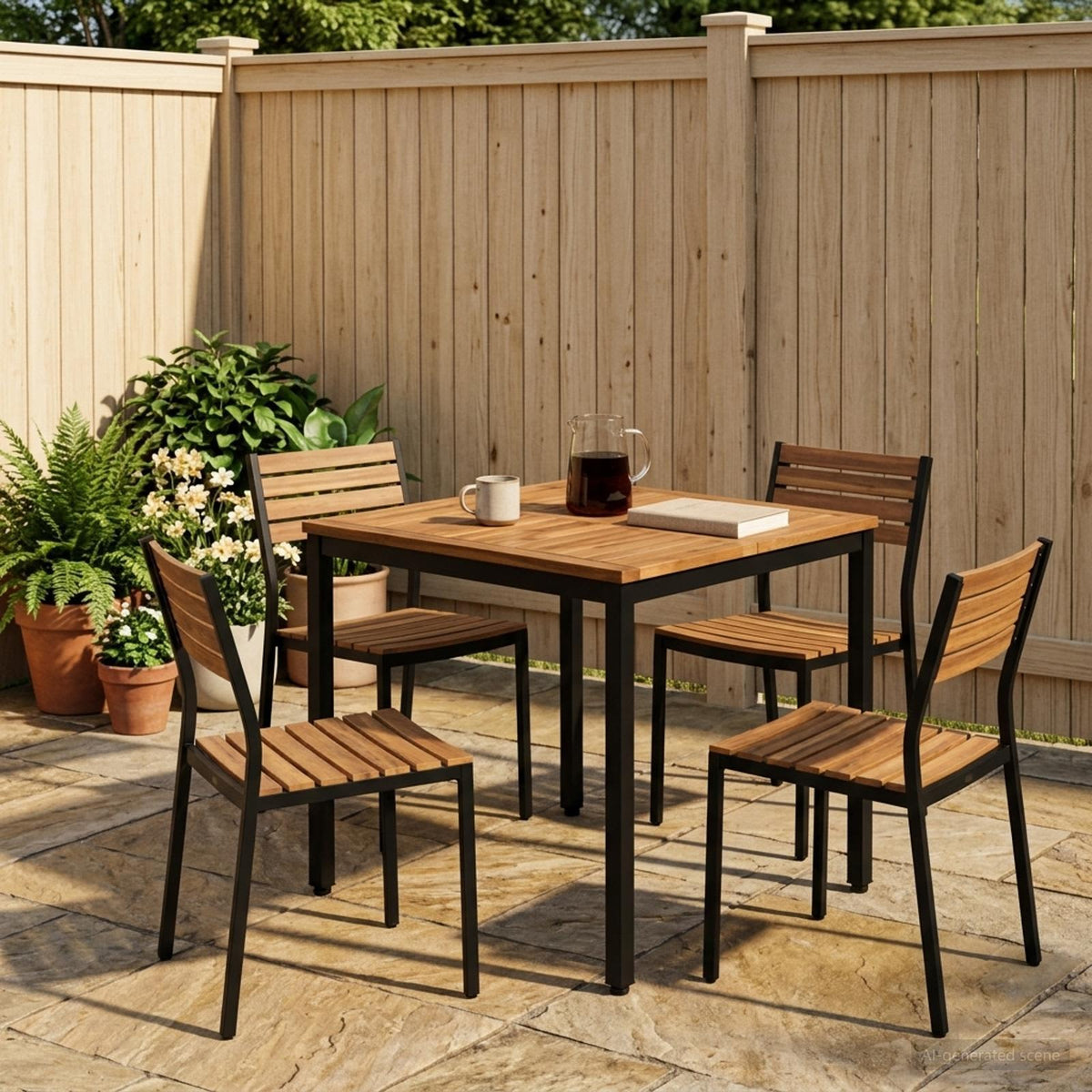 vidaXL Garden Dinner Table Natural and Black 70 x 68.5 x 75 cm