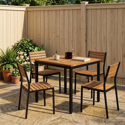 vidaXL Garden Dinner Table Natural and Black 70 x 68.5 x 75 cm