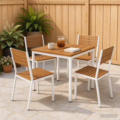vidaXL Garden Dinner Table Natural and White 70 x 68.5 x 75 cm