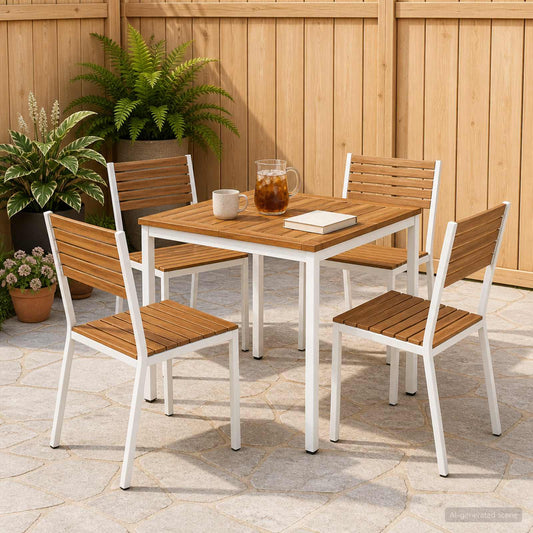 vidaXL Garden Dinner Table Natural and White 70 x 68.5 x 75 cm