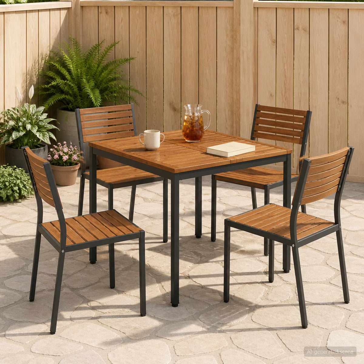 vidaXL Garden Dinner Table Natural and Black 80 x 80.5 x 75 cm