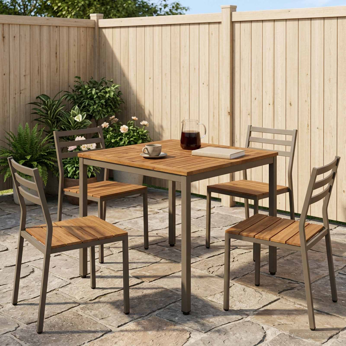 vidaXL Garden Dinner Table Natural and Coffee 80 x 80.5 x 75 cm