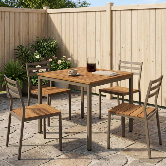 vidaXL Garden Dinner Table Natural and Coffee 80 x 80.5 x 75 cm