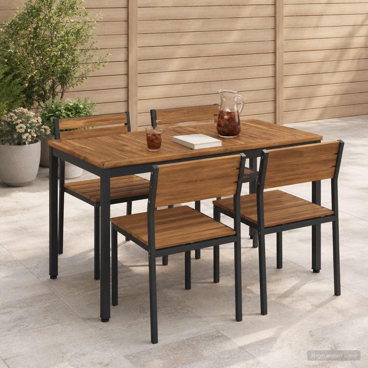 vidaXL Garden Dinner Table Natural and Black 108.5 x 55 x 75 cm