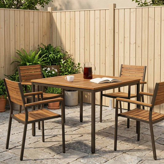 vidaXL Garden Dinner Table Natural and Coffee 110 x 108.5 x 75 cm