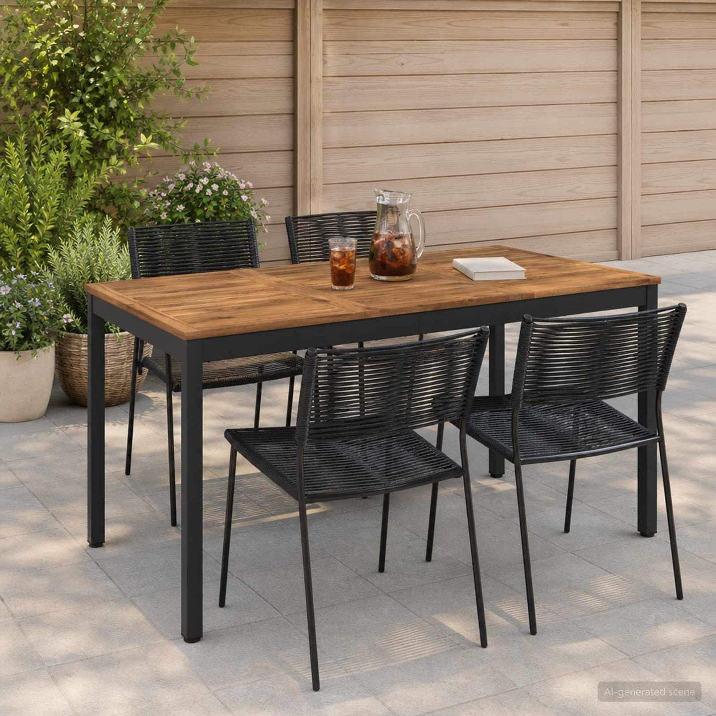 vidaXL Garden Dinner Table Natural and Black 141 x 80.5 x 75 cm