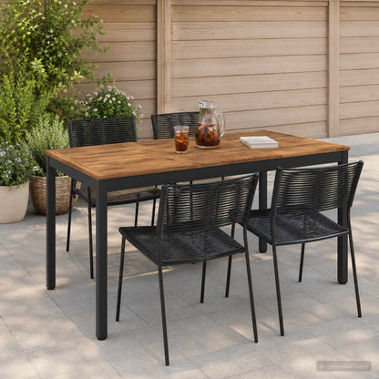 vidaXL Garden Dinner Table Natural and Black 141 x 80.5 x 75 cm