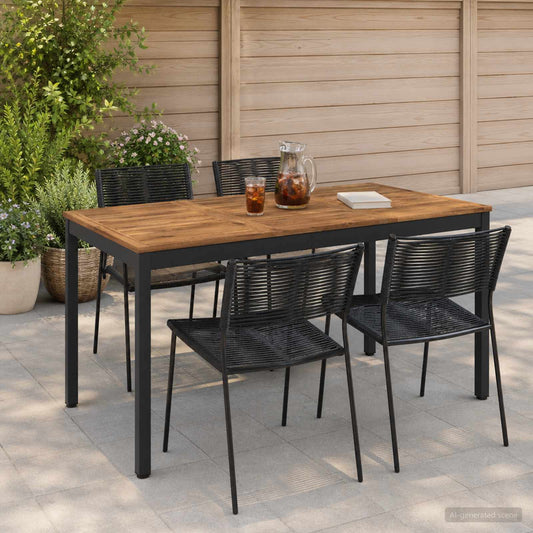 vidaXL Garden Dinner Table Natural and Black 141 x 80.5 x 75 cm