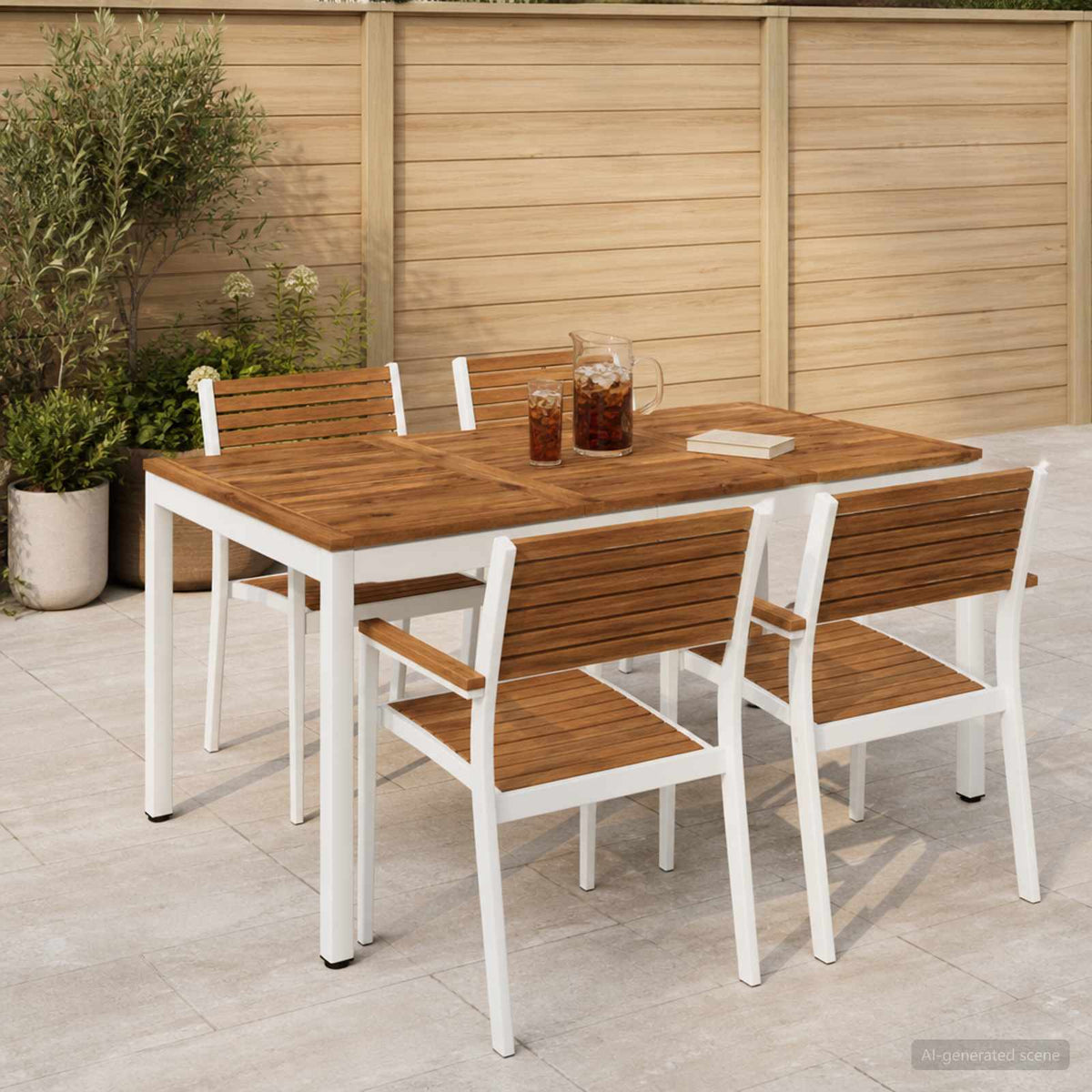 vidaXL Garden Dinner Table Natural and White 141 x 80.5 x 75 cm