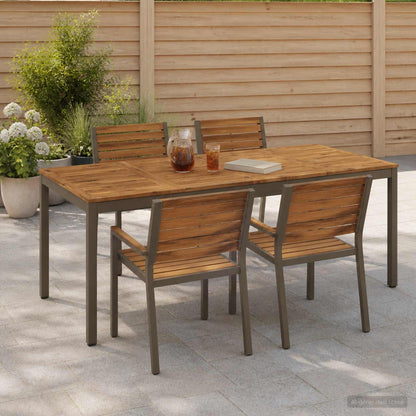 vidaXL Garden Dinner Table Natural and Coffee 147 x 88.5 x 75 cm