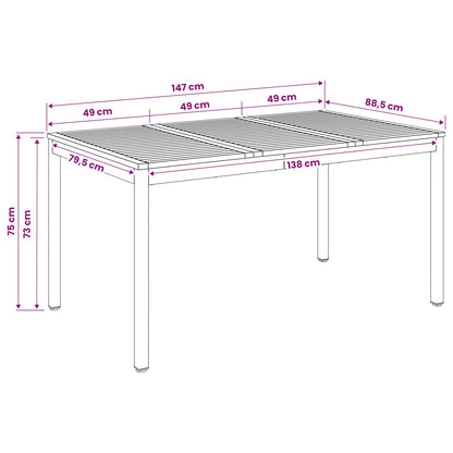 vidaXL Garden Dinner Table Natural and Coffee 147 x 88.5 x 75 cm