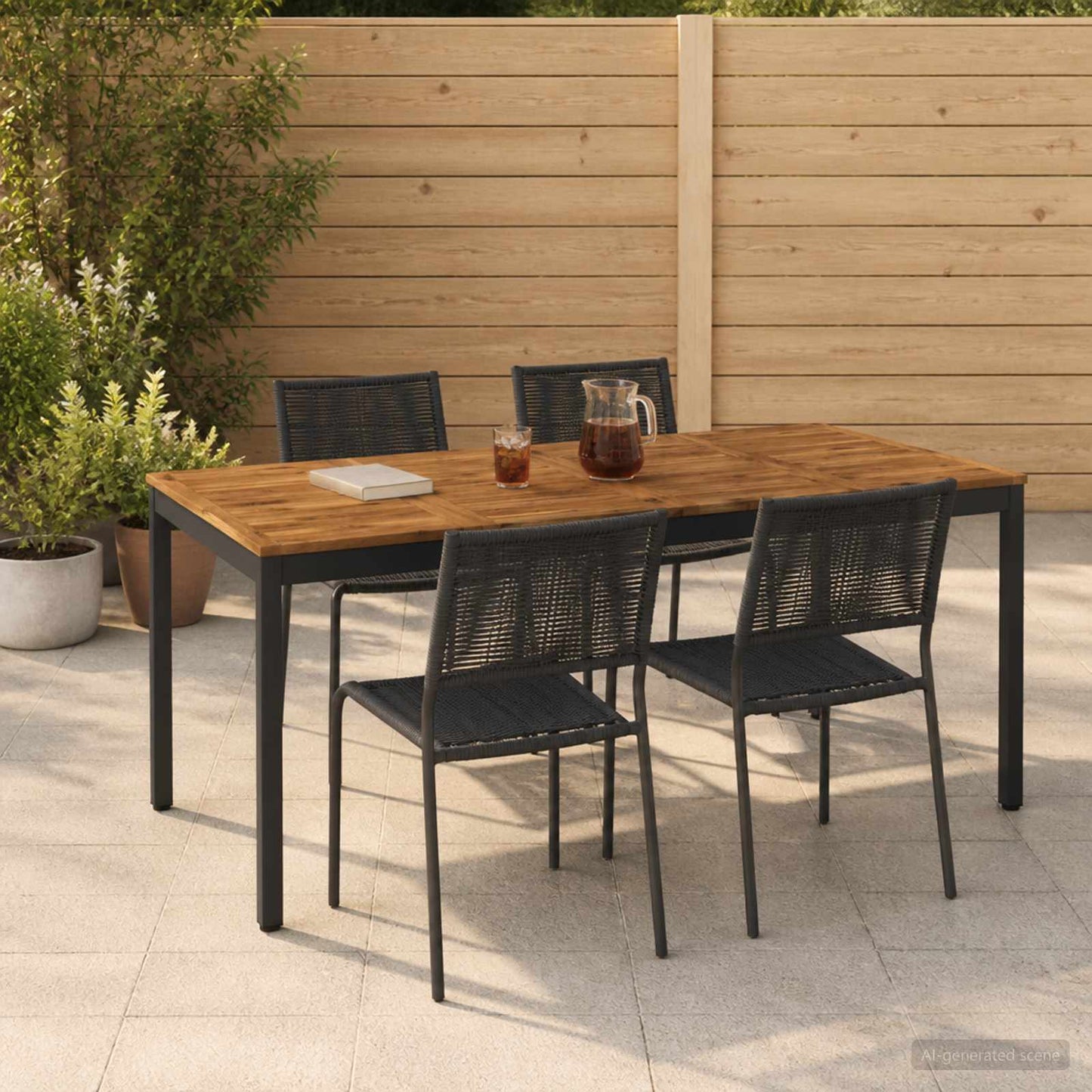vidaXL Garden Dinner Table Natural and Black 180 x 88.5 x 75 cm